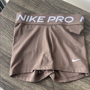 Nike Pro Taupe Shorts with White Logo